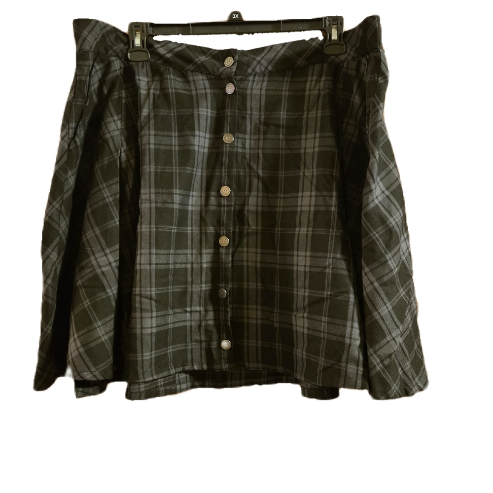 Plaid Button-Down Skirt